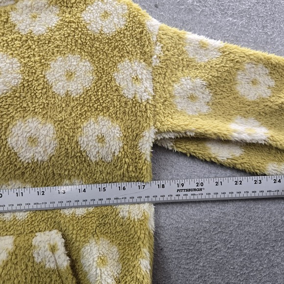 Billabong Women Sweatshirt L Yellow Floral Fleece Quarter Zip Time Off - Picture 7 of 9
